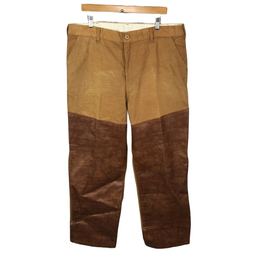 MJ490 Mens SafTbak Vintage 60s 70s Canvas Leather Outdoor Brush Pants 38
